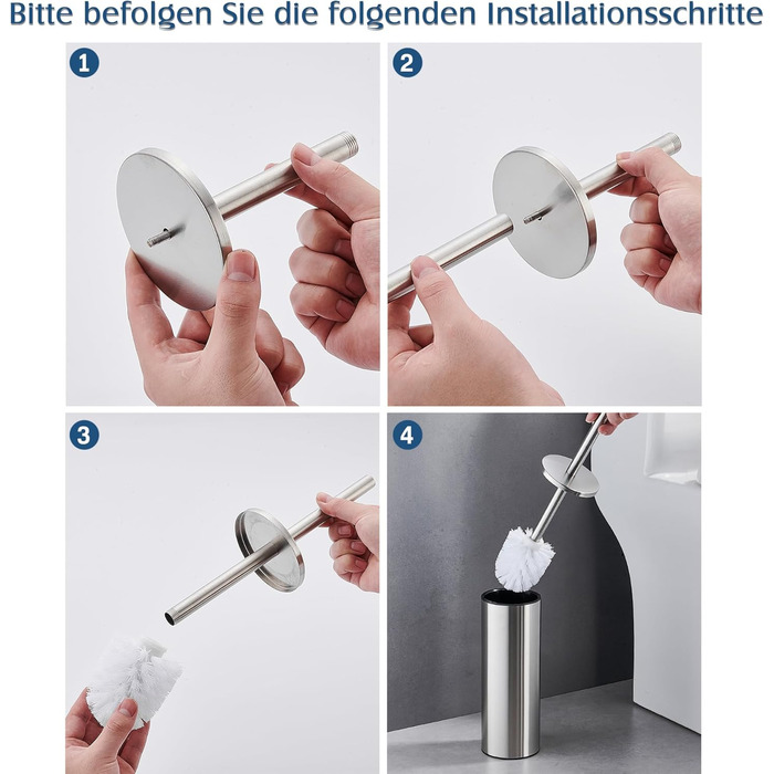 Набір для туалету FIISAYL: щітка для унітазу з підставкою, нержавіюча сталь, матове срібло