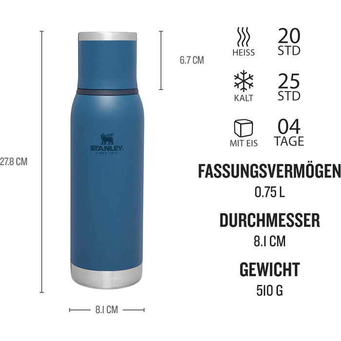 Stanley Adventure To-Go Thermos Flask - 25 Hours Hot - 27 Hours Cold - Leakproof - Thermos with Cup - Double-Walled Vacuum Insulation - BPA Free