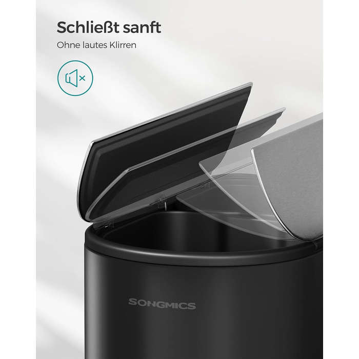 SONGMICS Відро для сміття кухонне, сортувальник 2 відділення, 30 л та 20 л, вузьке, з педаллю, для переробки та сміття, з двома кришками, білий + металік