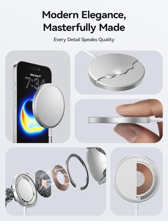 Бездротовий зарядний пристрій JSAUX MagSafe 15W для iPhone 17/16/15/14/13/12, AirPods 3/2, Кольоровий (блакитний)