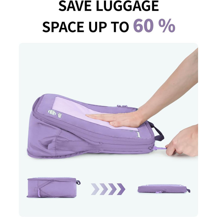Набір органайзерів для валізи ECOHUB (5 шт.) - компресійні куби для подорожей, рюкзаки, валіза, органайзер для одягу (темно-зелений, світло-фіолетовий)