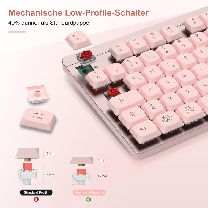 Leadsail FA98 Бездротова Механічна Клавіатура та Миша, 98 Клавіш, QWERTY, Рожевий Колір, 1600 DPI для PC, MacOS, Windows