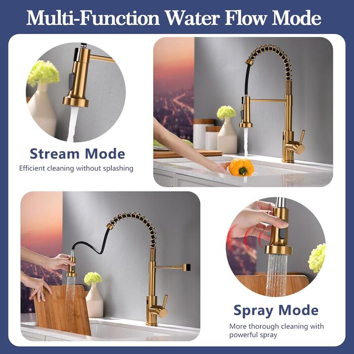 Інфрачервоний сенсорний кран для кухні з висувною лійкою, кухонна арматура 360° обертання, змішувач для кухні, одноручний змішувач, кран з спіральною пружиною, кран для мийки, щіткове золото, інфрачервоний сенсор