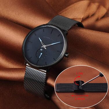 Годинник на руку Unendlich U Infinito, чорний, ультратонкий, для чоловіків, мінімалістичний, модний, кварцовий, з чорним браслетом з нержавіючої сталі, водонепроникний