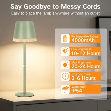 Світлодіодний настільний світильник OUTON з акумулятором, USB-C, 3 режими світла, димування, зелений - 2 шт.