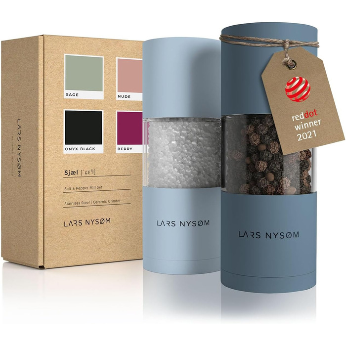 LARS NYSØM Salt and Pepper Mill Set made of Stainless Steel with Adjustable Ceramic Grinder - 2 Pieces | Manual Spice Grinders with High-Quality Design (2 pcs) (Blue)