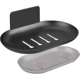 Тримач для мила настінний без свердління, нержавіюча сталь, з піддоном для стікання води, чорний. Підходить для ванної кімнати та кухні, для мила, губок, щіток.