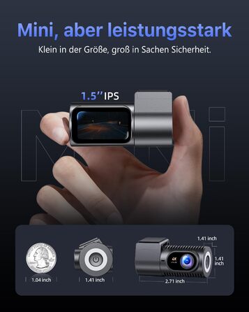 Dashcam CIEVIE C200: 4K, IPS 1.5', WiFi 5G, 64GB, 360° обертання, WDR, Нічне бачення, Паркування 24/7, G-сенсор, Loop, 170°