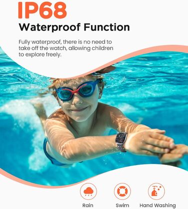 Дитячий розумний годинник для хлопчиків та дівчаток, фітнес-трекер активності з 100+ спортивними режимами, крокомір, монітор серцевого ритму та сну, водонепроникність IP68, подарунок для підлітків 5-16 років, чорний