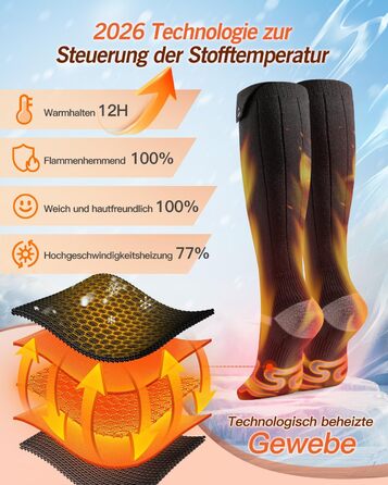 Гріючі шкарпетки 2026 Upgraded, 5000mAh*2, 3 режими нагріву, 360° нагрів, чорні, для жінок та чоловіків, для катання на лижах, полювання, походів
