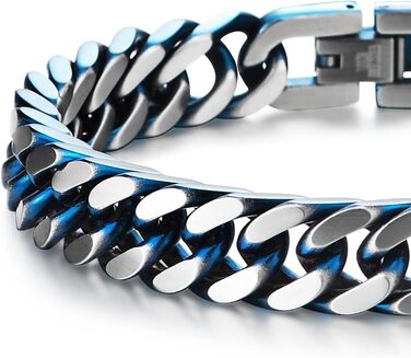 Чоловічий браслет-панцер з нержавіючої сталі COOLSTEELANDBEYOND, сатиновий, срібно-блакитний