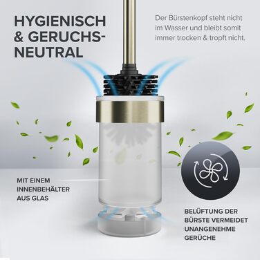 Набір для чищення унітазу Ovimar Finnkona: щітка, кріплення на стіну без свердління, силіконова щітка, вентиляція, нержавіюча сталь з порошковим покриттям, змінний насадок (золотий, клейкий)