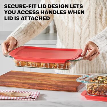Набір великих скляних форм для запікання Pyrex з кришками і ручками, 4 шт. (2 л, 3 л), для духовки та морозильної камери