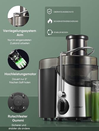 Електричний соковитискач HOUSNAT для овочів та фруктів, 800W, з нержавіючої сталі, 3 швидкості, великий завантажувальний отвір 65 мм, центрифужний, легкий у чищенні, BPA-free