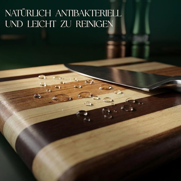 Bamboo Cutting Board Deer & Oak 60x40x3.2 cm, Double-Sided with Juice Grooves and Side Handles, Pre-oiled Serving and Carving Board (Striped Board)