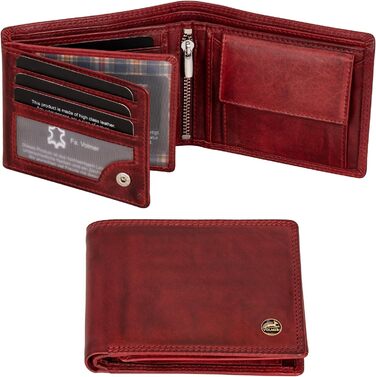 Чоловічий шкіряний гаманець Volmer з RFID-захистом, місткий (9+4 картки), Бордовий