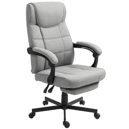 HOMCOM Office Chair with Massage Function Ergonomic Executive Chair with Recline Function Footrest Height Adjustable 360° Swivel Desk Chair Computer Chair with Linen Look, Grey | Aosom