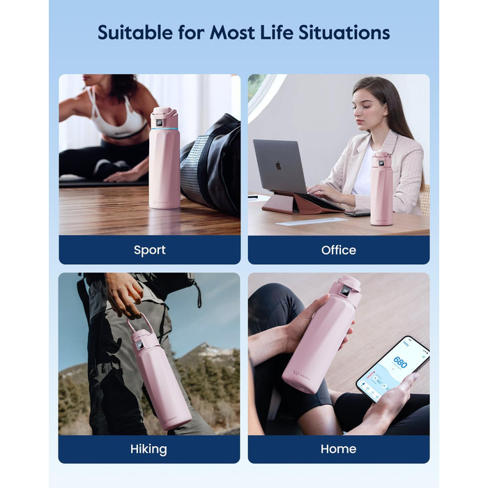 Розумна пляшка для води WATERH Boost з нагадуванням та трекером, 946 мл, нержавіюча сталь, рожева
