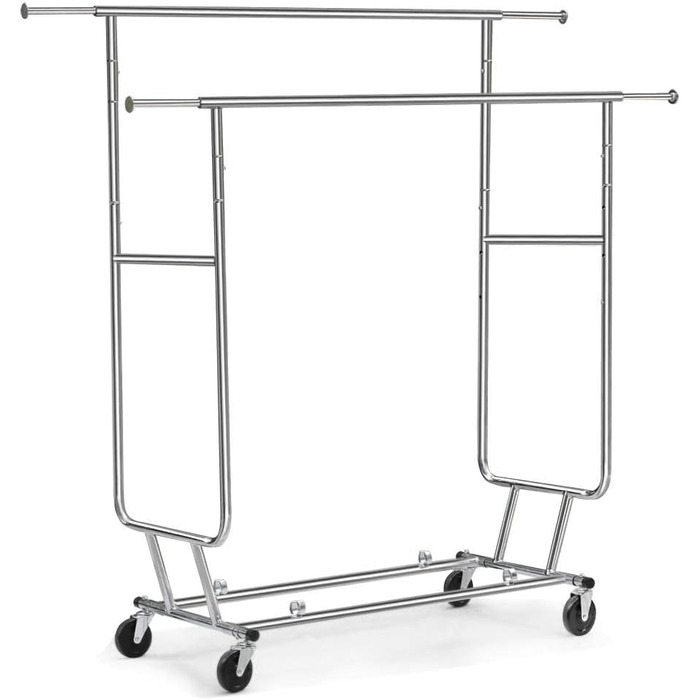 Yaheetech Clothes Rack Coat Rack with 2 Extendable Clothes Rods Freestanding on Wheels Height Adjustable Holds up to 130 KG