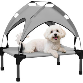 Лежанка для собак PawHut з балдахіном, сірого кольору, 61 x 46 x 63 см. Підходить для міні та маленьких собак. Атмосферостійка, з дихаючим матеріалом.