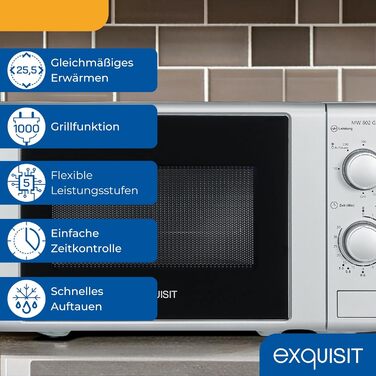 Мікрохвильова піч Exquisit MW 802G, 20л, 1000W, гриль, срібна