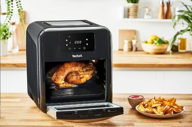 Аерофритюрниця Tefal Easy Fry Oven & Grill 9-в-1, 11 л, 6 порцій, 7 аксесуарів, 8 програм, онлайн-рецепти, без масла, швидка, енергоощадна, чорна