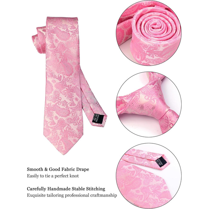 Набір краваток, нагрудних хустинок та затискачів для краваток Paisley: елегантний подарунковий набір для чоловіків (рожевий)