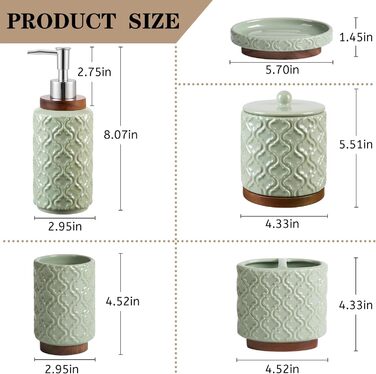 Набір аксесуарів для ванної кімнати з діамантами: тримач для зубних щіток, дозатор мила, контейнер для ватних паличок, стакан для зубної пасти, мильниця, 5 шт. Білий, з діамантами (зелений, 5 шт.)