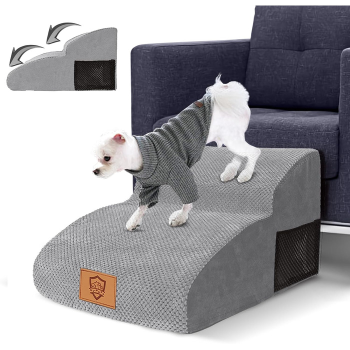 Myiosus Dog Stairs, 2 Steps Pet Staircase, Waterproof Dog Steps Made of Sponge, Non-Slip Dog Ramp for Sofa Bed, Dog Staircase with Washable Cover, Portable Cat Staircase