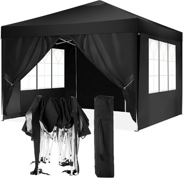 COBIZI Gazebo 3x3m Waterproof, Stable, Winter-Proof, Foldable Pop-up Gazebo Party Tent Garden Gazebo for Beach Wedding, with 4 Side Panels, UV Protection 50+, Adjustable Height, Black
