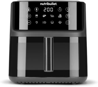 Nutribullet Crisplite Vision NBA0811DG: Фритюрниця повітряна, 8 л, цифрова, 2000 Вт, чорний матовий, без PFAS
