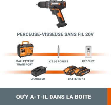 Акумуляторний дриль-шуруповерт WORX WX108 20V – універсальний інструмент для свердління та закручування, 20+1 момент затягування, 40Nm, 13мм патрон, 2 x 2Ah акумулятори, зарядний пристрій