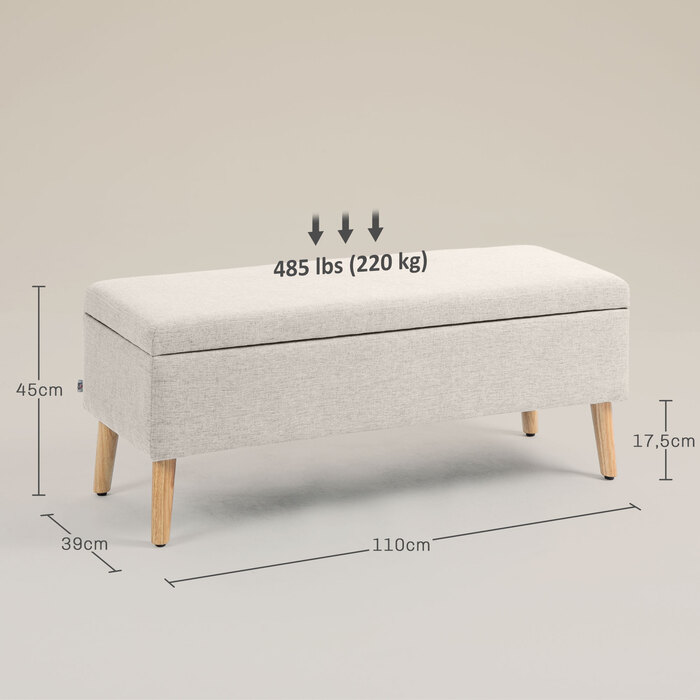 Лавка HOMCOM з місцем для зберігання, до 220 кг, з текстурою льону, 110x39x45 см, бежева