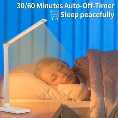 LED лампа для столу LQWELL® з регулюванням яскравості, метал, 5 кольорів, 10 рівнів, USB-зарядка, сенсорне керування, пам'ять, для дітей, офісу, білого кольору (QM019)