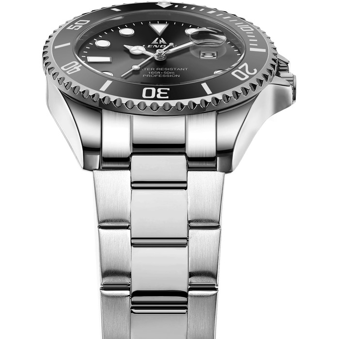 Годинник чоловічий LENQIN з нержавіючої сталі, водонепроникні, аналогові, кварцові, з датою, світні, модні, повсякденні годинники для чоловіків, срібно-чорний