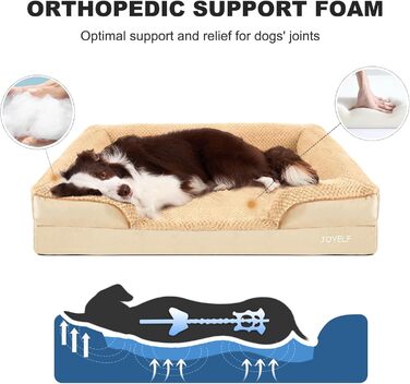 JOYELF Orthopedic Dog Bed for Large Dogs, Waterproof Foam Sofa with Removable, Washable Cover and Non-Slip Bottom for Small to Medium Dogs - (X-Large - 110*82*20cm, Khaki)