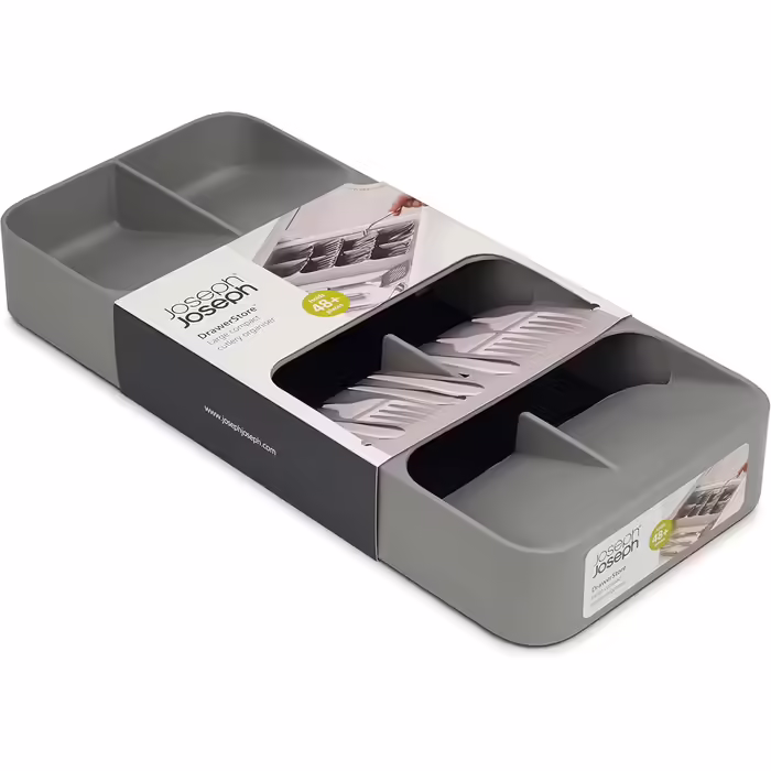 Joseph Joseph DrawerStore - Large Compact Cutlery Drawer Organizer, 8 Compartments, for 48 Pieces - Grey