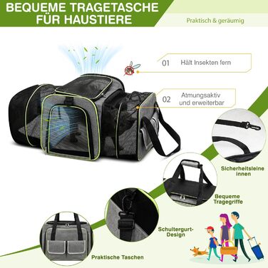 Розширювана переноска для котів та собак ALLOPET. Складана переноска для тварин, портативна сумка-переноска для котів та собак. Підходить для подорожей, прогулянок, кемпінгу (Світло-сірий, L)