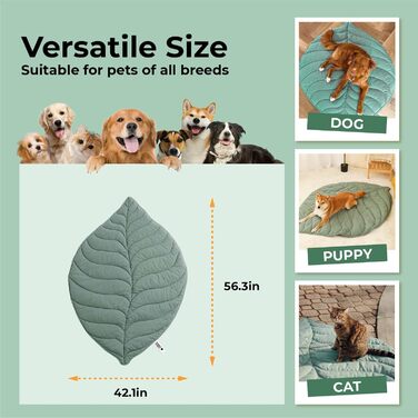 М'яка підстилка для собак та котів FUNNY FUZZY, двостороння, з дизайном листя, машинне прання, для ліжка, дивану, підлоги, захист меблів, колір гінкго-жовтий