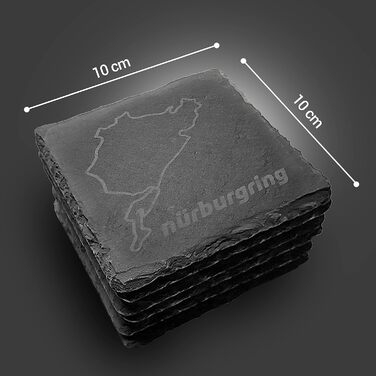 Nürburgring Coasters for Drinks, 6-Piece Set - Coasters made of slate, for home and the dining room, decoration, racing fans