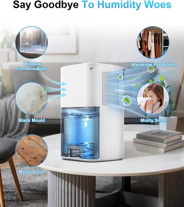 Електричний осушувач повітря з низьким рівнем шуму та підсвіткою, 500 мл. Захист від замерзання. Ідеально для кухні та підвалу