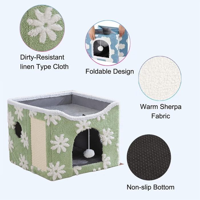 Кігтеточка-будиночок ERNAN для котів з ігровим м'ячиком (зелений, S)