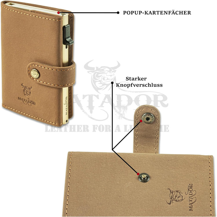 Гаманець Matador Slim Miami з RFID-захистом для кредитних карт, шкіряний міні-портмоне для чоловіків з відділенням для монет, світло-коричневий + подарункова коробка