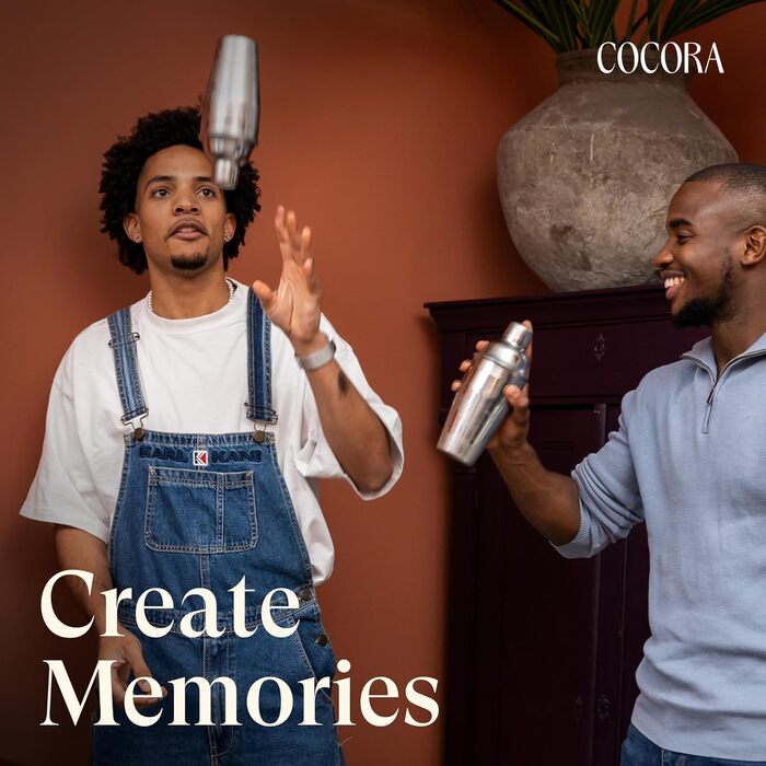 Коктейльний набір Cocora Martini-Set 8 предметів з нержавіючої сталі: шейкер, келихи для Мартіні, книга рецептів, подарункова упаковка (Чорний)