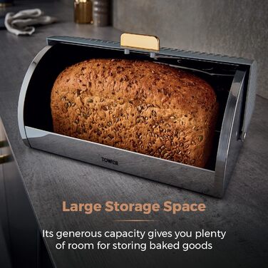 Хлібниця Tower Empire з роликовим кришкою, нержавіюча сталь, сірий колір, з латунними деталями