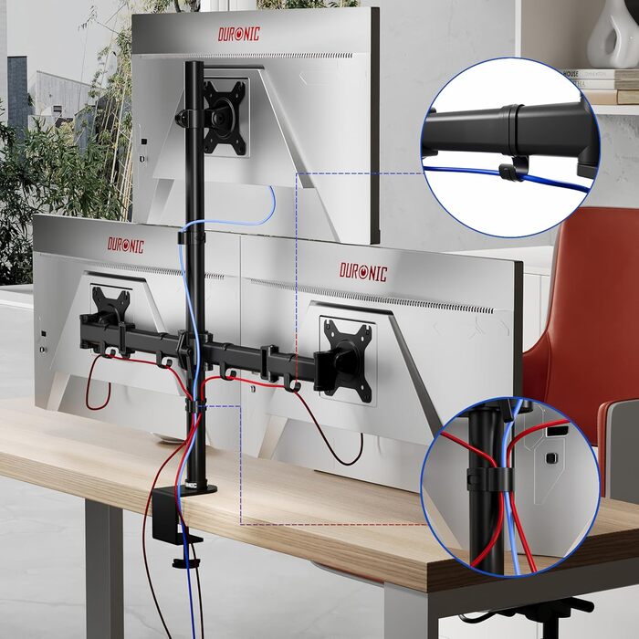 Тримач для моніторів Duronic DM253 на 3 екрани (13-27 дюймів) - Чорний, Регульована висота, кут нахилу, поворот, VESA, до 8 кг