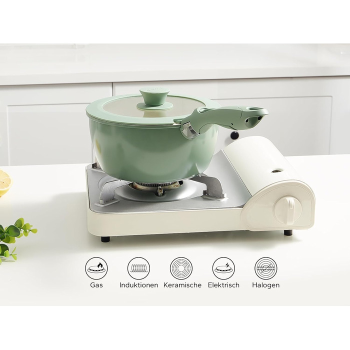 Набір посуду Redchef 16 предметів з антипригарним покриттям Ceramic, знімні ручки. Каструлі та сковорідки 18/20, 20/26, 26см. Підходить для всіх типів плит, духовка.