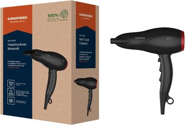 Фен GRUNDIG HD 3700 B 1800 Вт, 3 режими температури, 2 швидкості, холодний обдув, керамічне покриття, 1.8 м, чорний/вишневий, 2023 модель