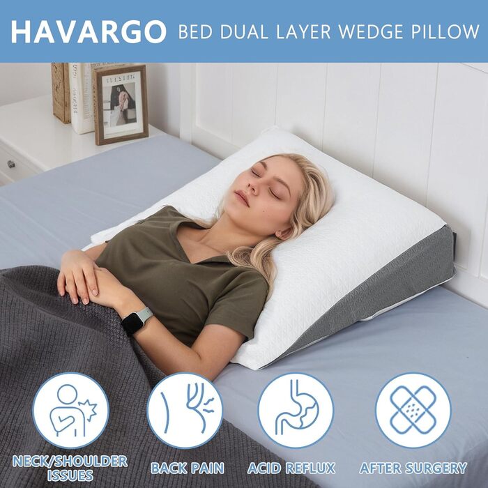 Підвалин для ліжка та дивану HAVARGO з подвійним шаром Memory Foam. Ергономічний трикутник для сну з рефлюксом, апное, підтримки спини при грі. Розмір 55x55x25 см (трикутник-підвалин)