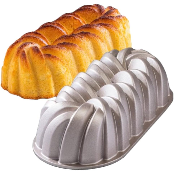 Форма для випікання Patisse 04503, для кексів, бріошів і хліба, плетена, литий алюміній, бежево-золота, 31x14x8 см